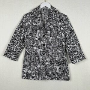 Chicos Black White Mosaic Print Blazer Jacket 3/4 Sleeve Women Sz 1 (M/8)